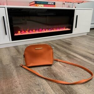 Orange Steve Madden Faux Saaffiano Leather Dome Crossbody Bag Purse Gold Accents